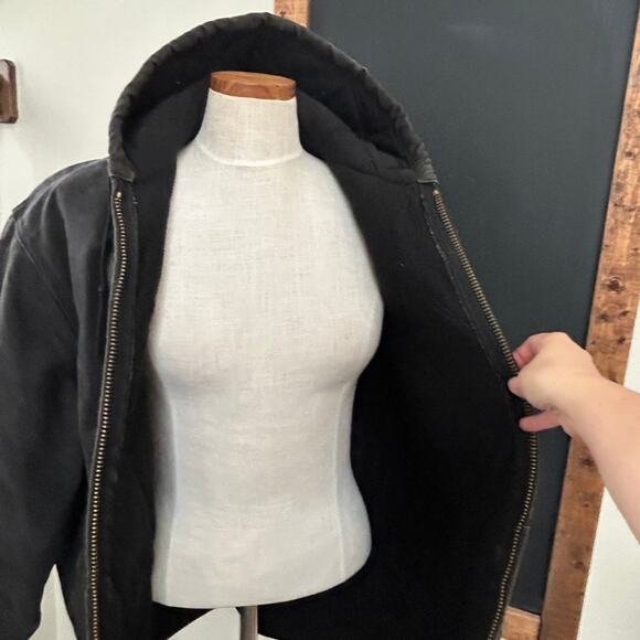 Vtg Carhartt Canvas Hooded Jacket XL TALL Distressed Workwear Paint USA Made - Picture 12 of 15